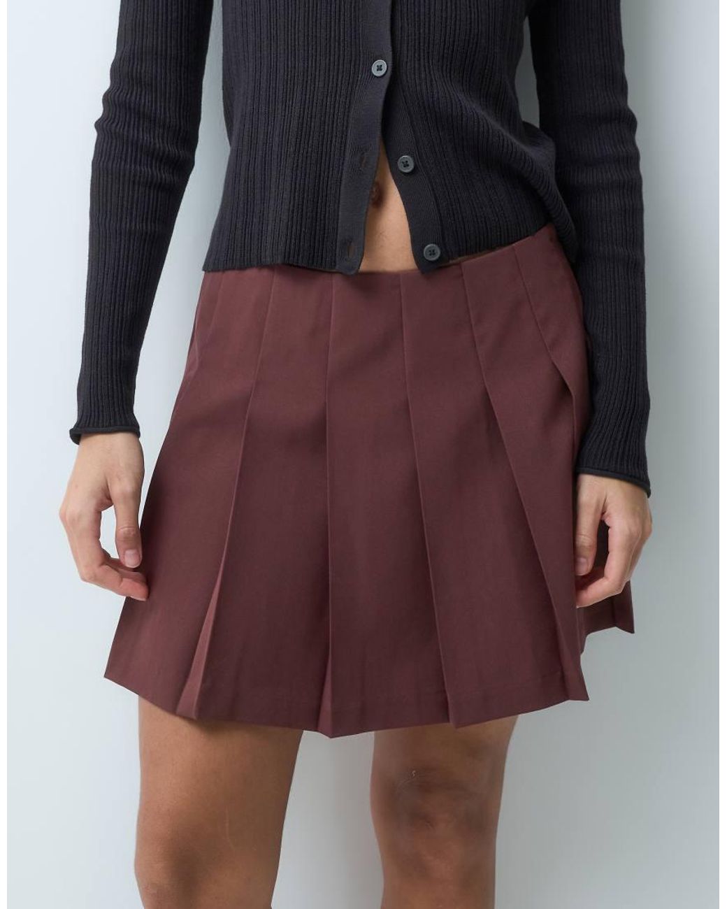 ASOS Brown Tailored Pleated Mini Skirt