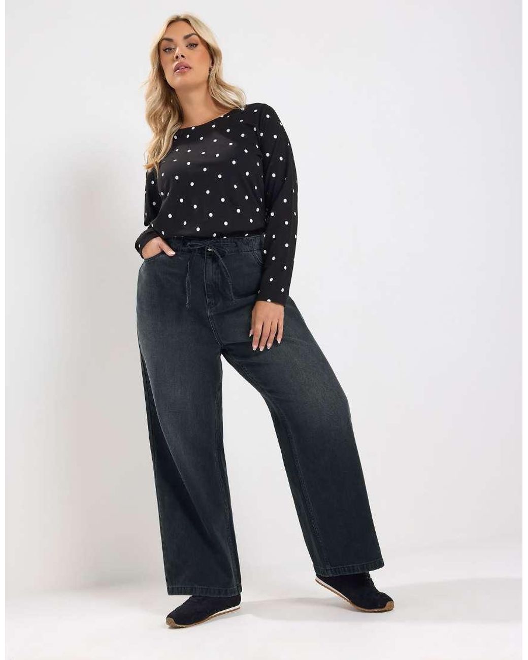 Yours Clothing Blue Tie Waist Wide Leg Jeans