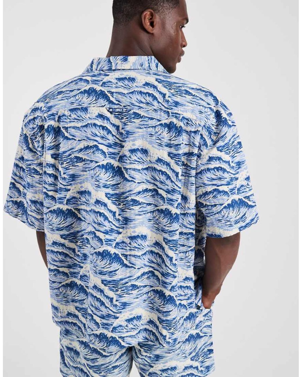 Gant Blue Revere Collar Wave Print Co-ord Shirt for men