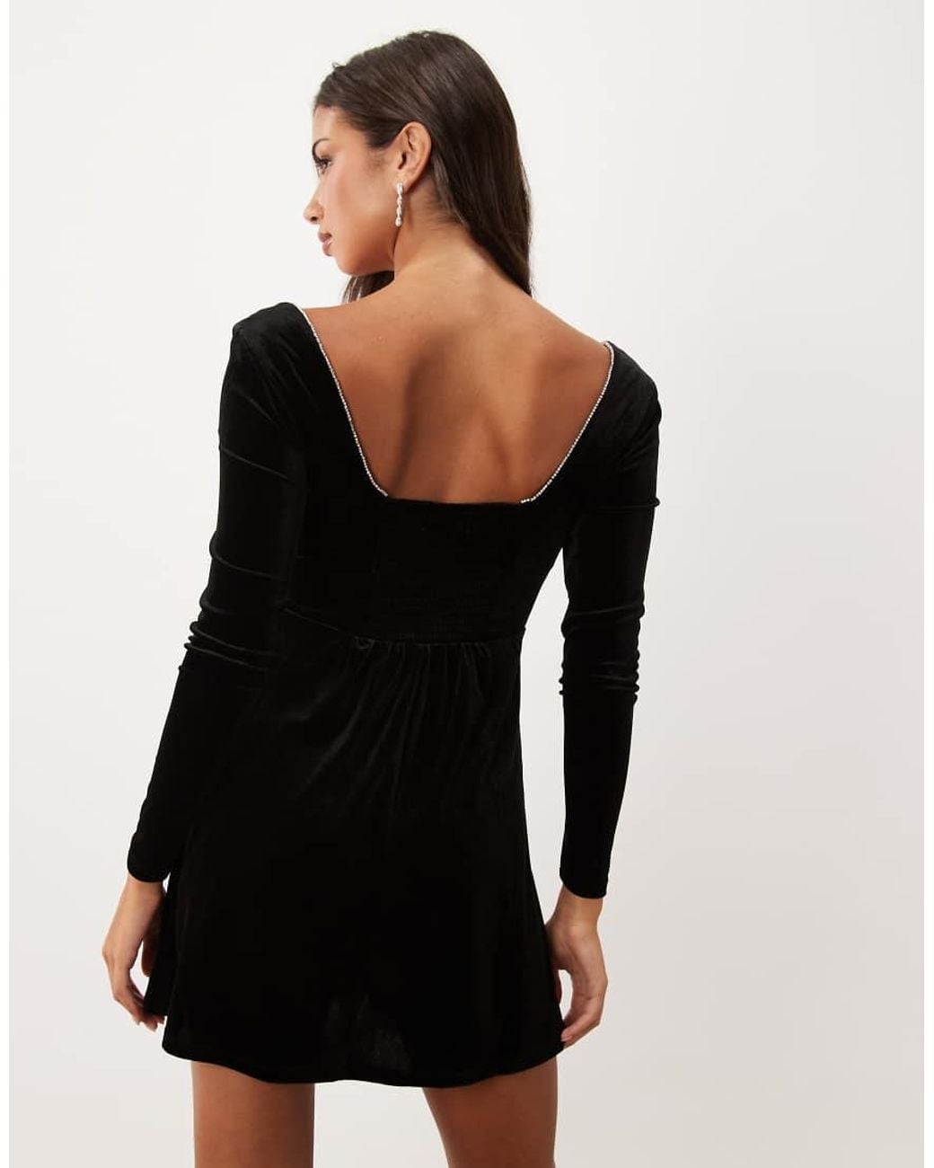 Vila Black Square Neck Long Sleeve Velvet Mini Dress