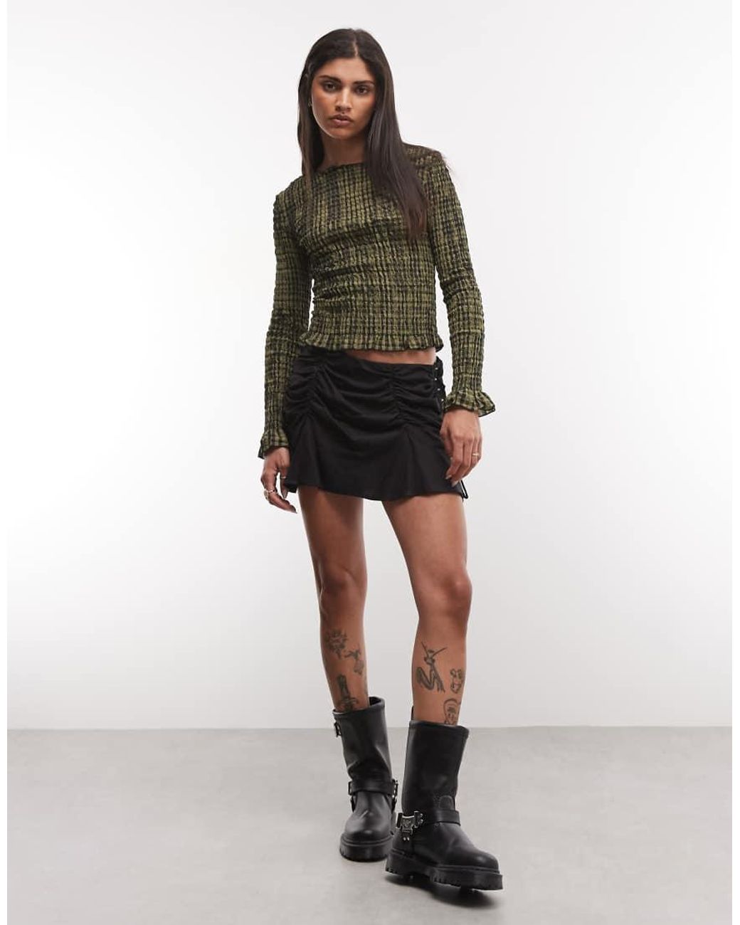 Daisy Street Green Long Sleeve Shirred Top