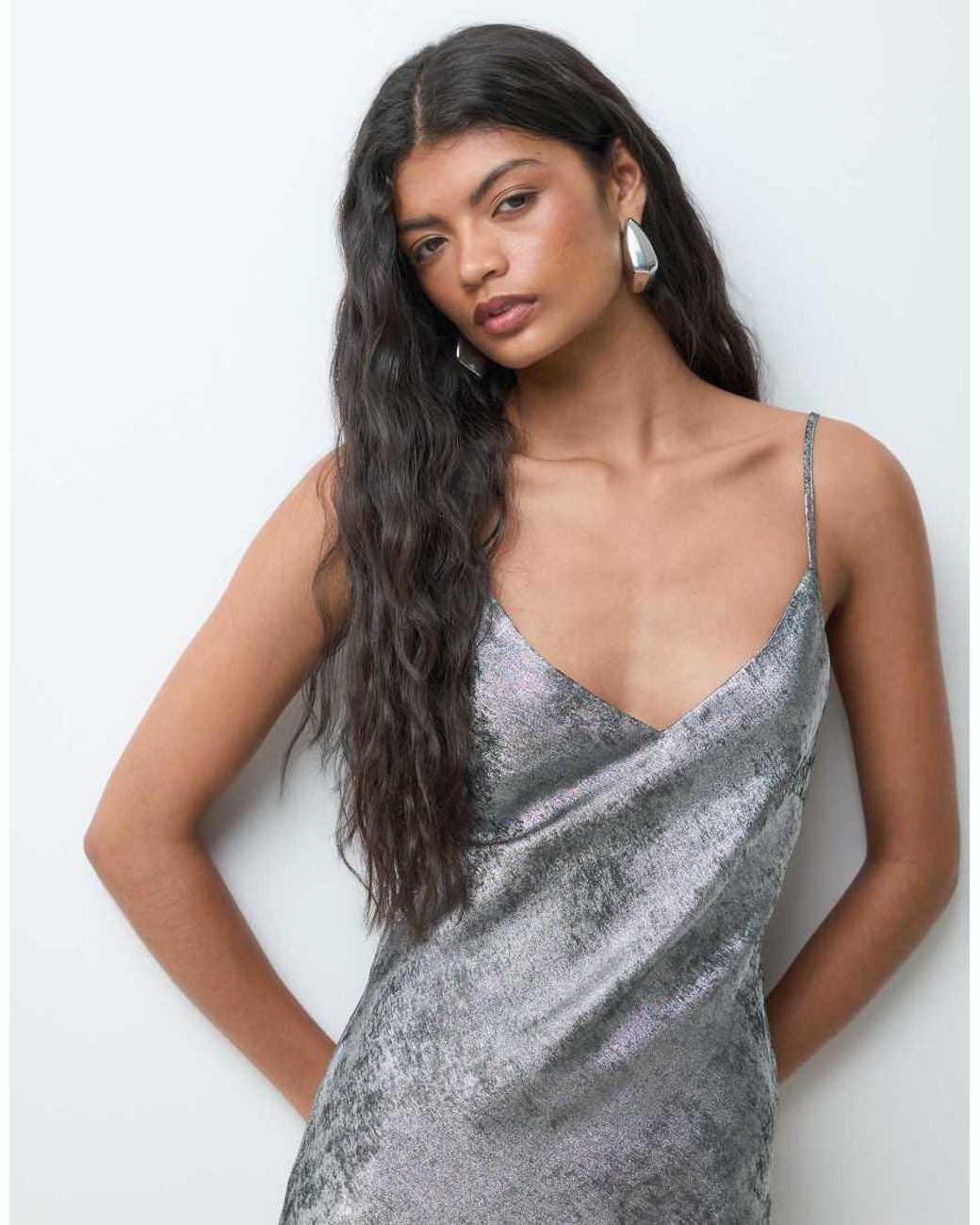 Vero Moda Gray Cami Strap Shimmer Detail Maxi Dress
