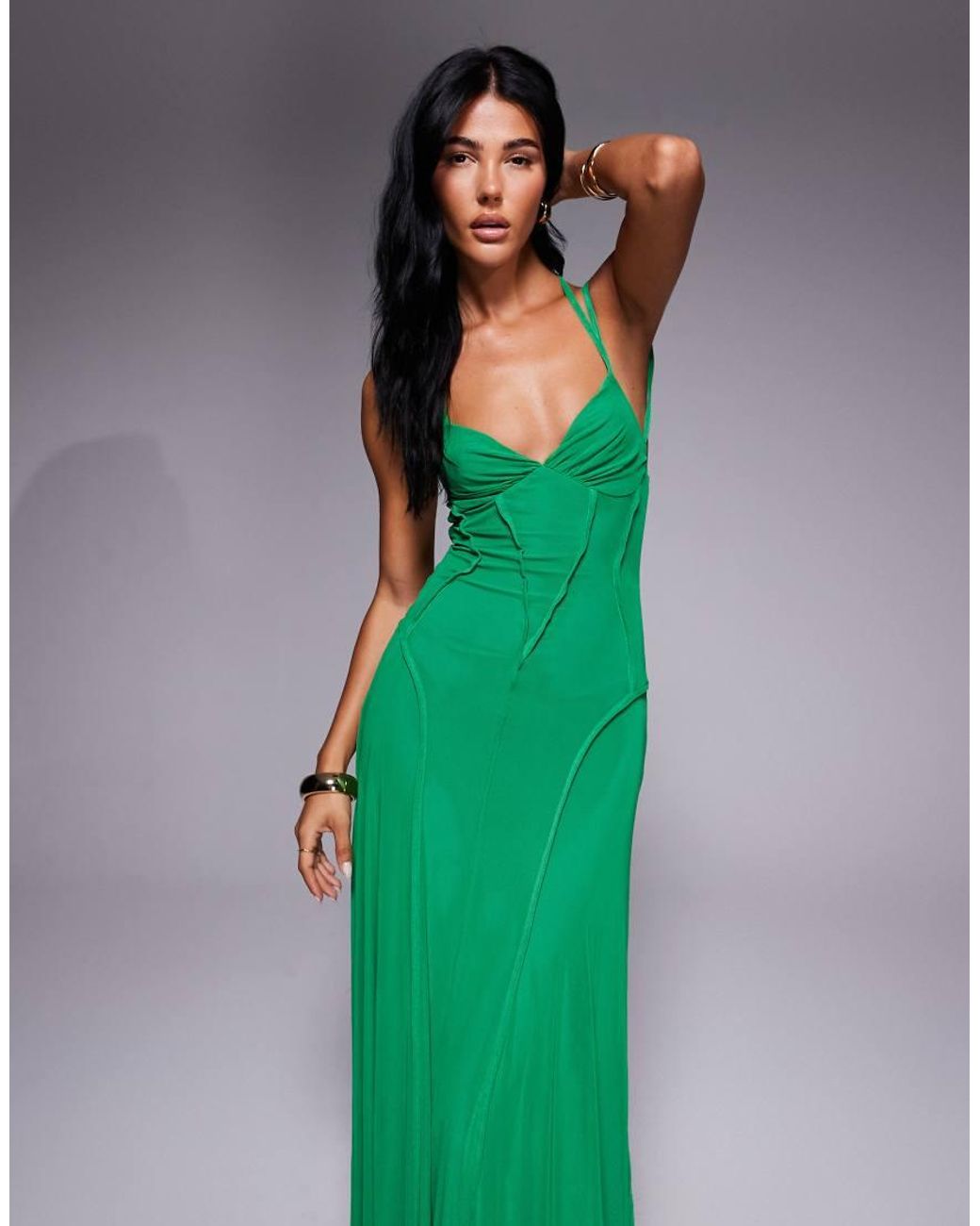 ASOS Green Mesh Maxi Dress With Exposed Seam Detail