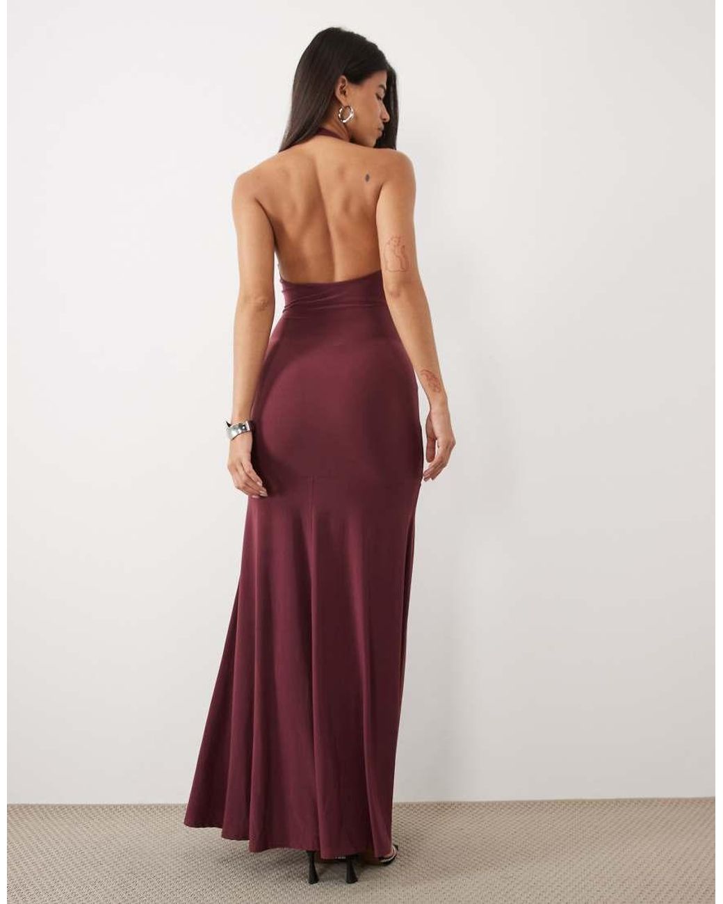 ASOS Red Halterneck Maxi Dress With Twisted Waist Detail