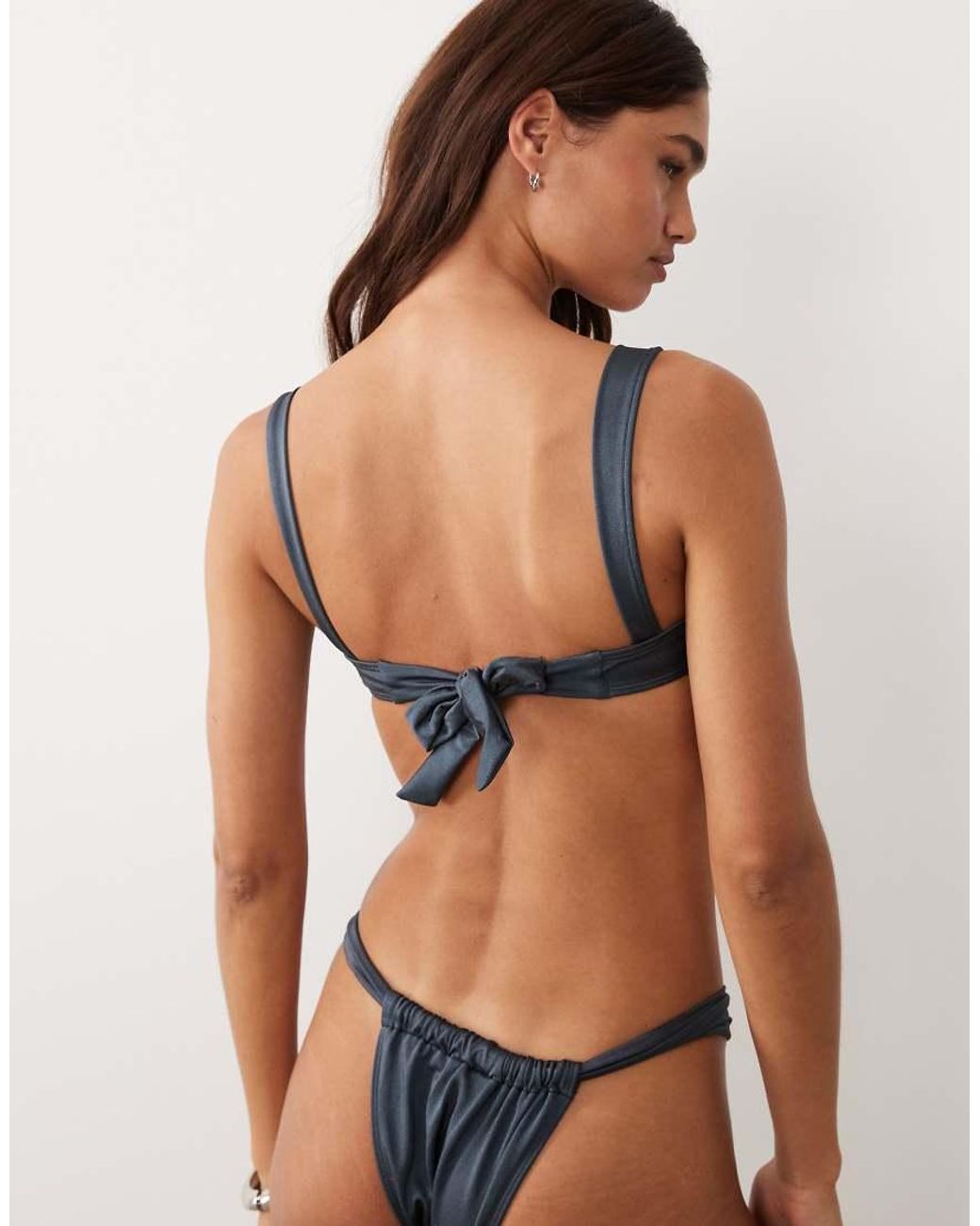 ASOS Blue Maya Cape Cod Balcony Underwired Bikini Top With Bow Back