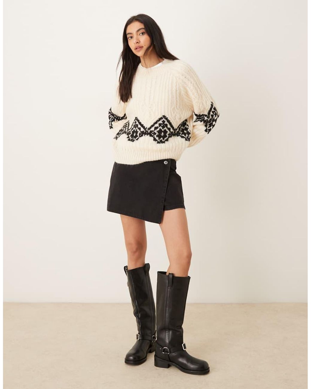 Jdy Natural Chunky Knitted Jumper With Argyle T