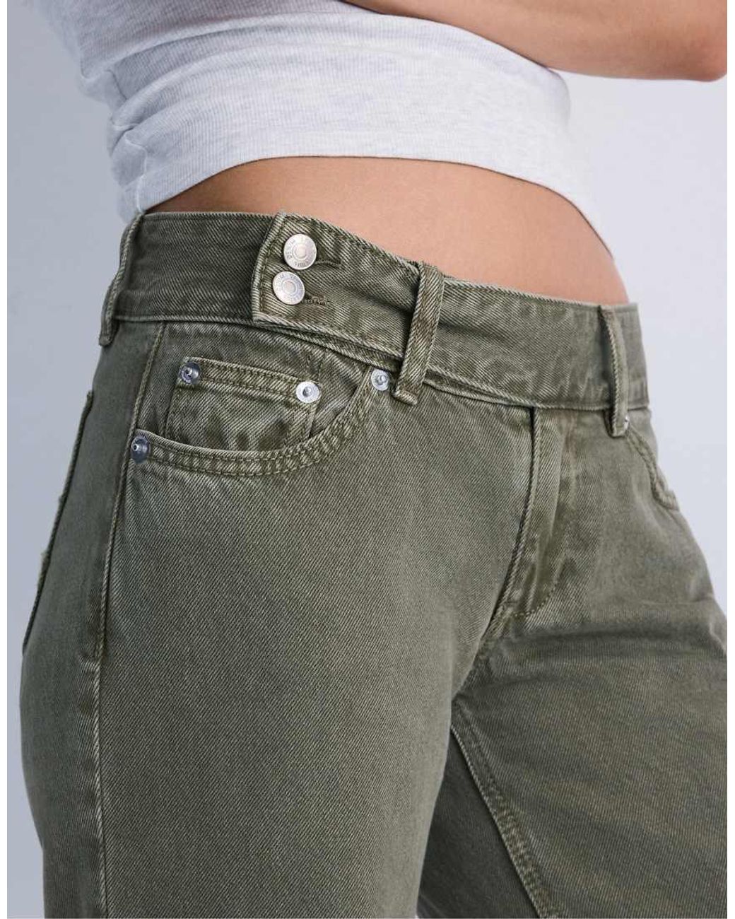 Stradivarius Gray Petite Low-rise Straight-leg Jeans With Hammer Waistband
