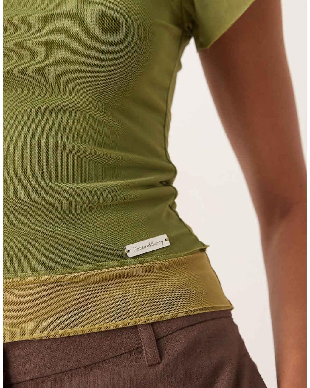 House Of Sunny Green Multi Layer Mesh Top