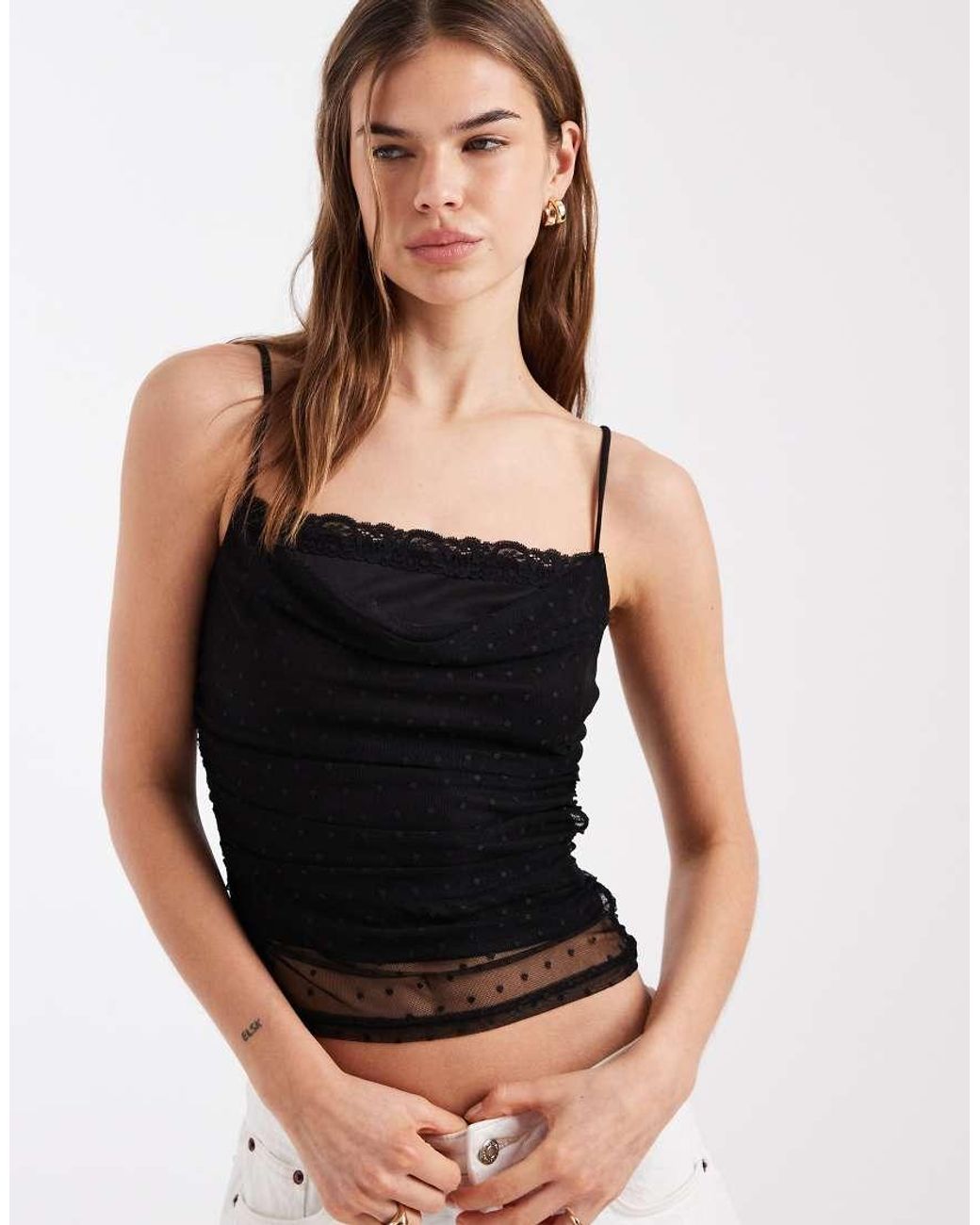 Miss Selfridge Black Ruched Polka Dot Top