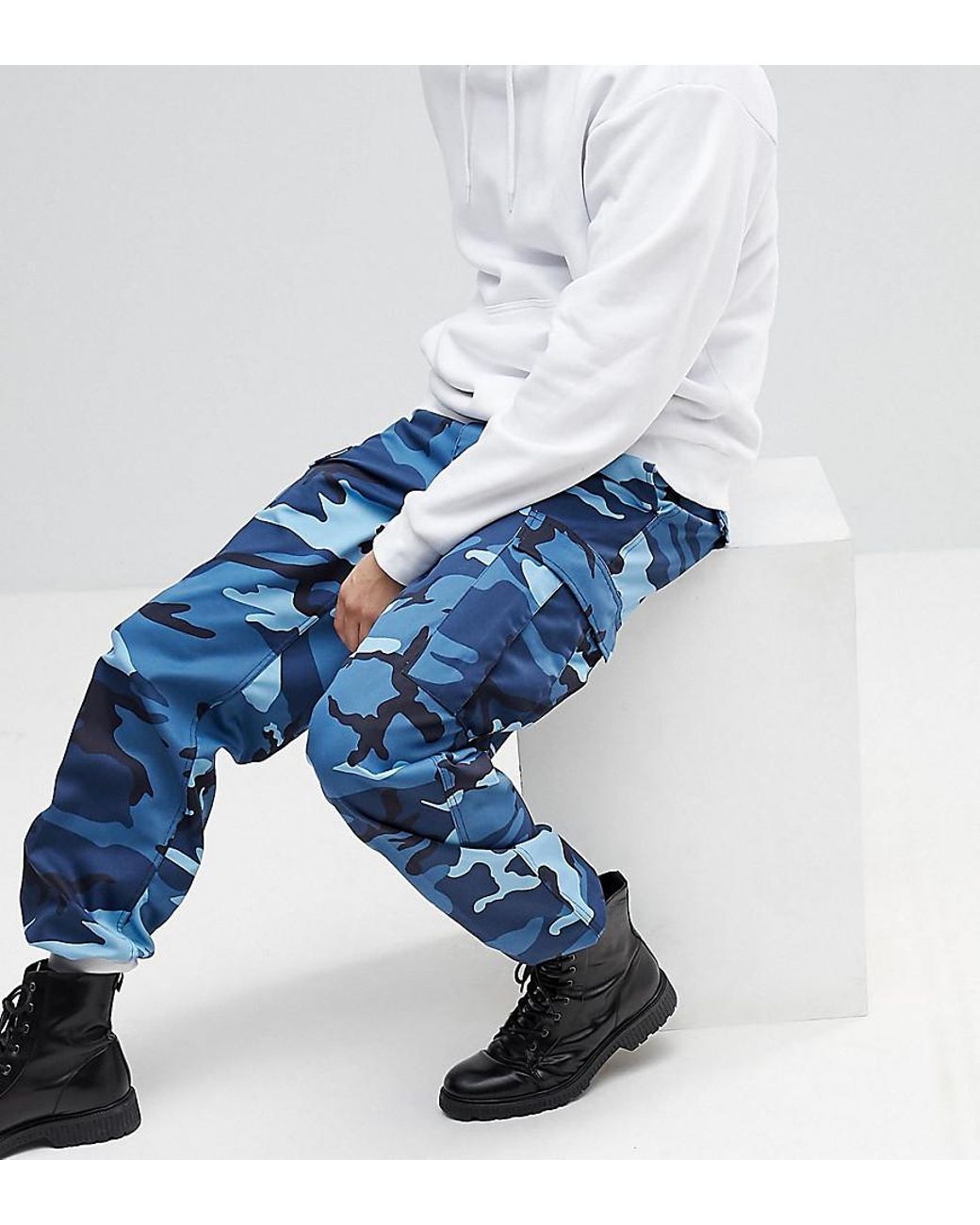 Reclaimed (vintage) Revived Camo Cargo Trousers In Blue for Men | Lyst