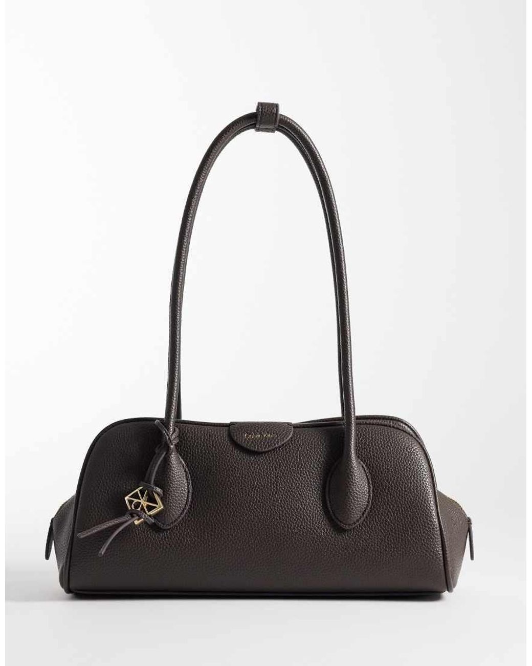 Calvin Klein Black Emblem Pebble Shoulder Bag With Hardware Charm