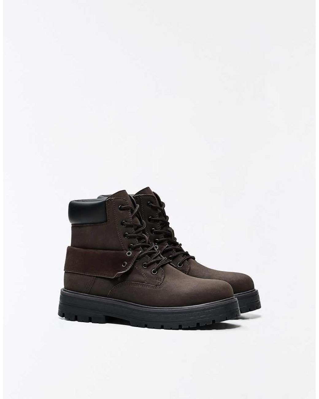 Bershka White Lace-up Worker Ankle Boots for men