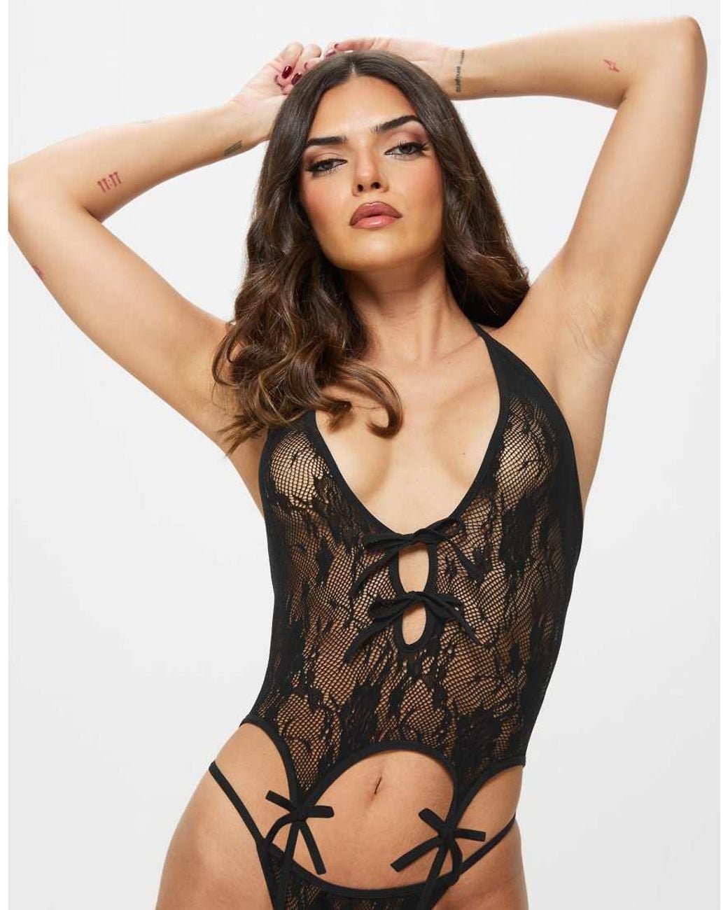 Ann Summers Black Kourtney Crotchless Cami-Suspender Set