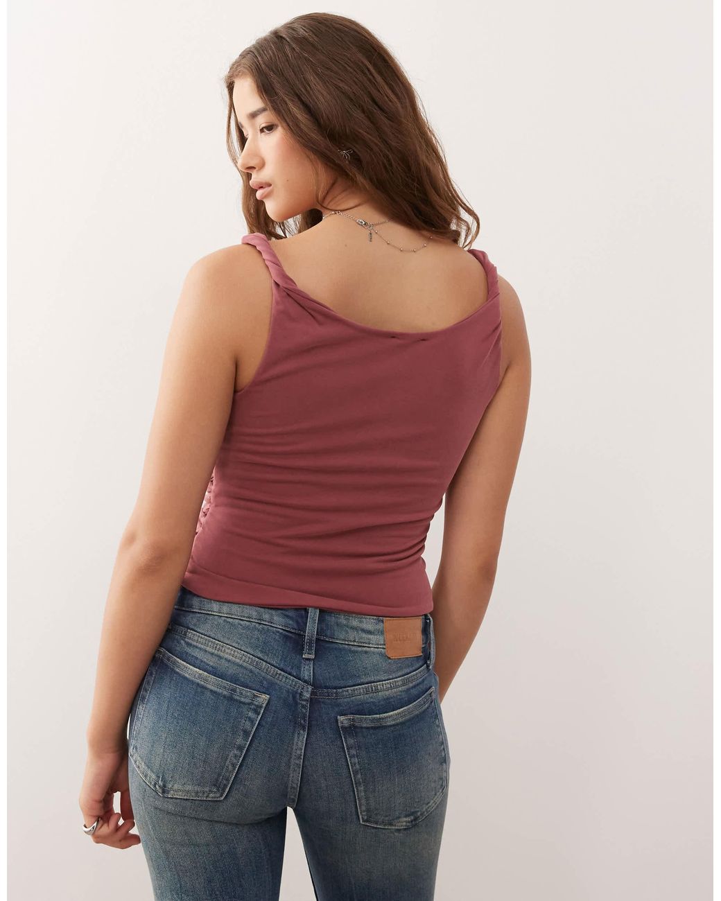 Collusion Red Twist Square Neck Top
