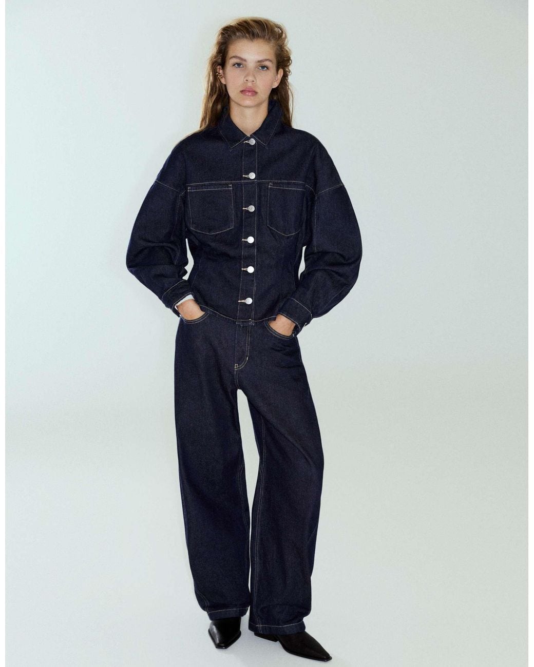 Pull&Bear Blue Tailliertes denim-hemd