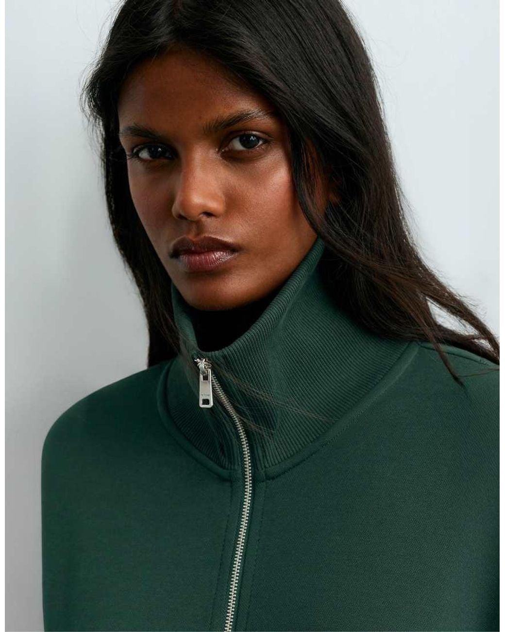Oysho Green Brushed Piqué Cotton Collar Jacket
