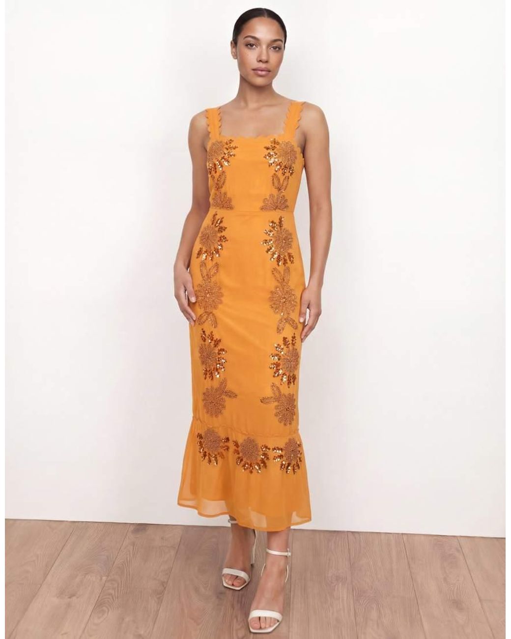 Maya Yellow Embellished Square Neck Strappy Midaxi Dress