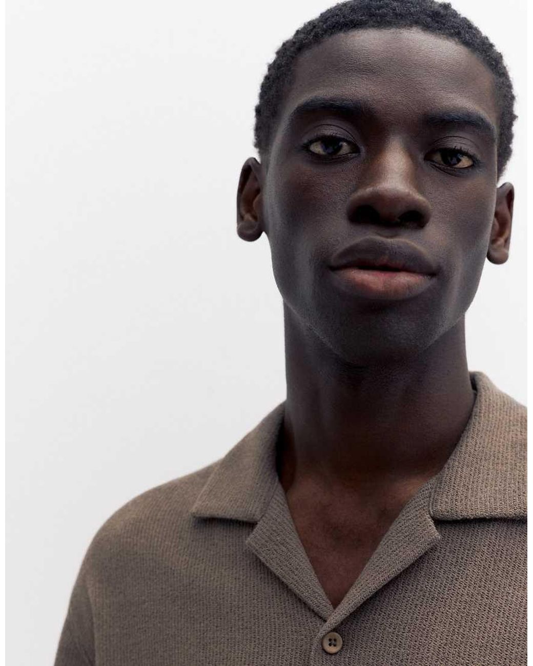 Pull&Bear Brown Terrycloth Short Sleeve Shirt for men