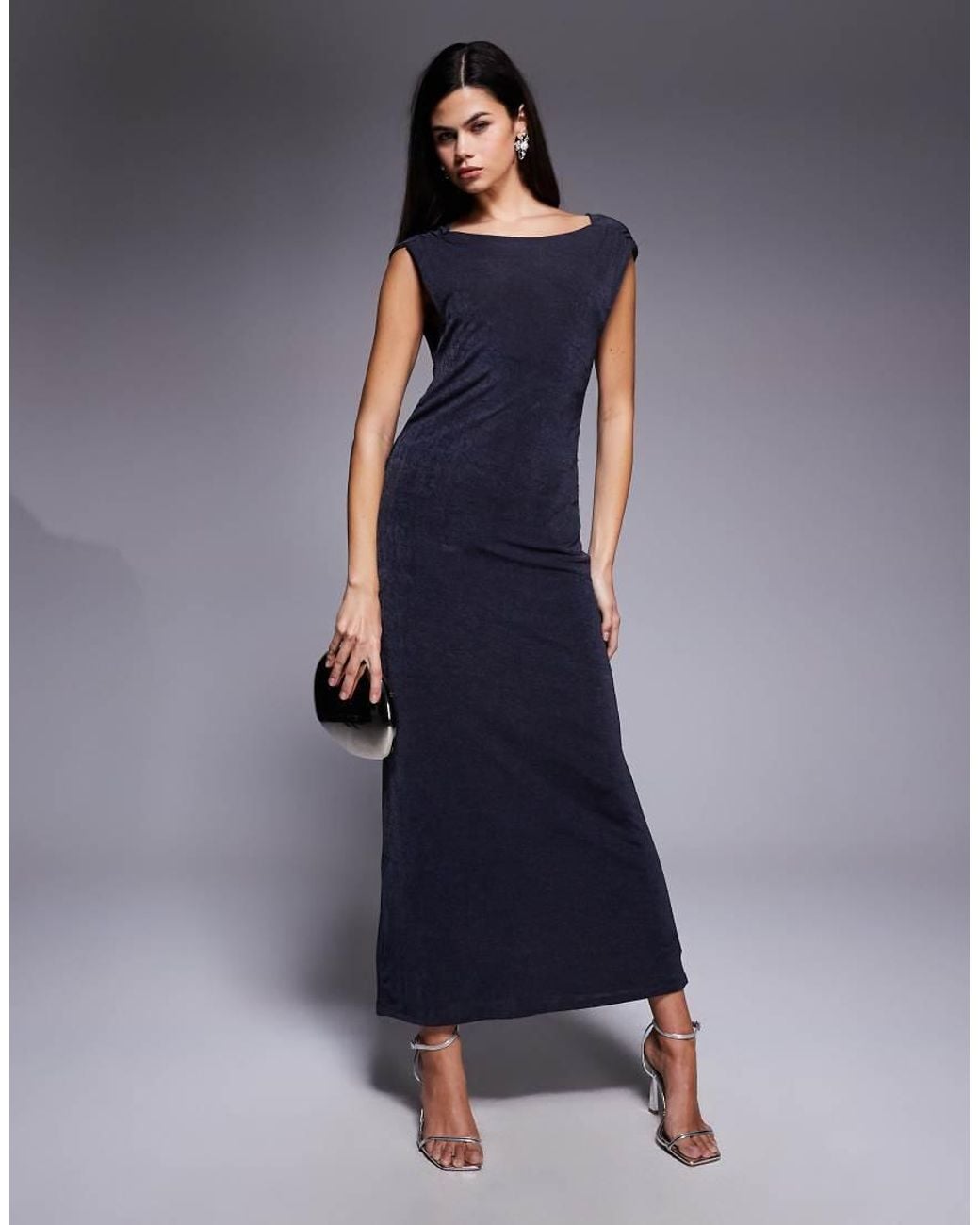 ASOS Blue Highneck Cowl Back Detail Maxi Dress