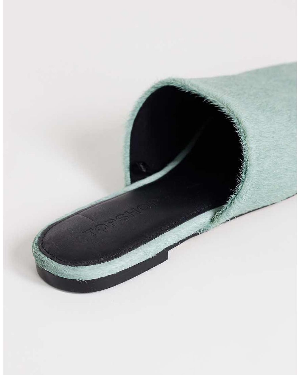 TOPSHOP Blue Lillie Real Hair On Leather Round Toe Flat Shoes
