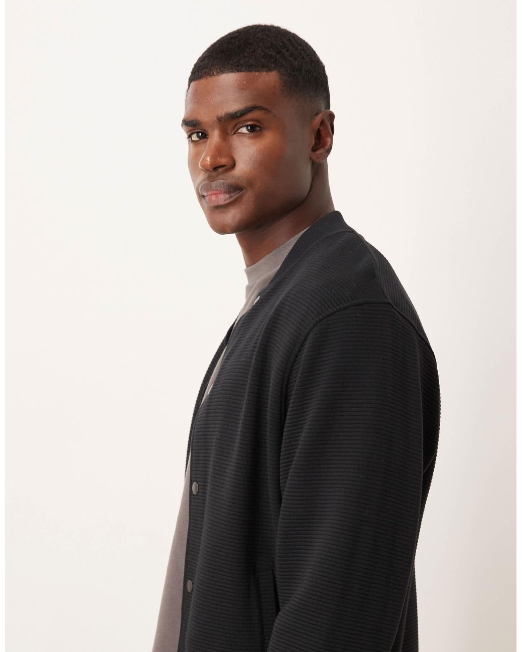ASOS Black Oversized Ribbed Jersey Bomber Jacket for men