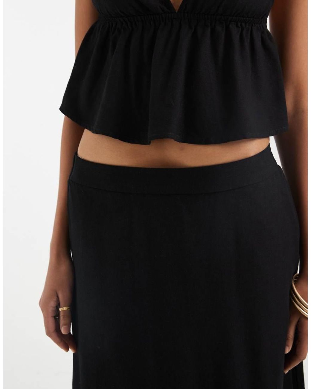 Vero Moda Black Linen Touch Midi Skirt Co-ord