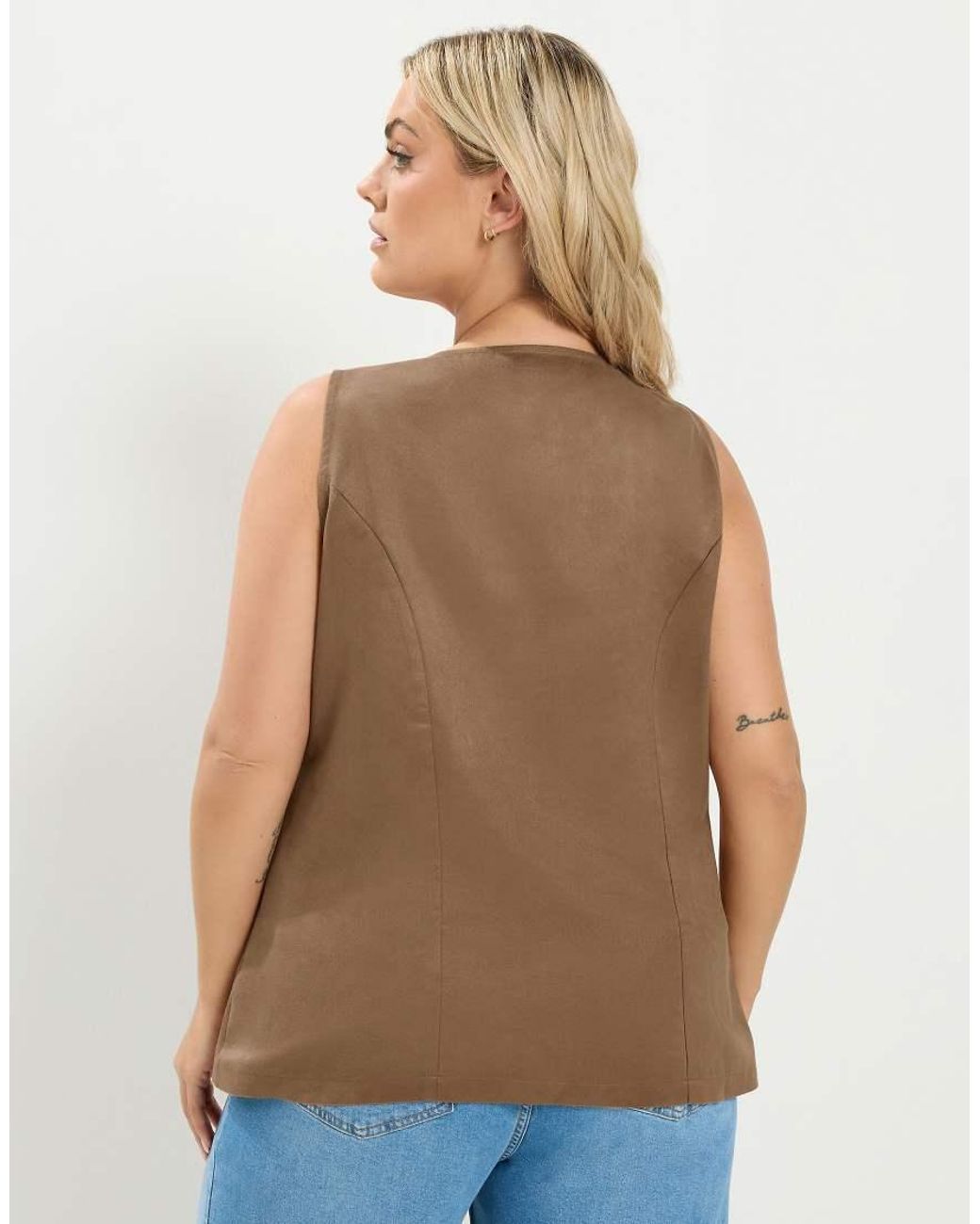 Yours Clothing Brown Suedette Waistcoat
