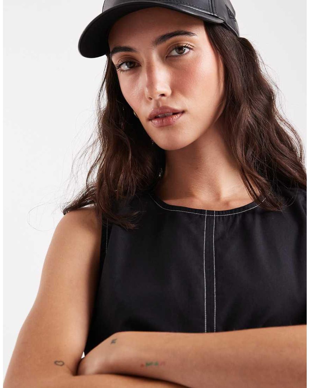 ASOS Black Contrast Stitch Sleeveless Volume Top