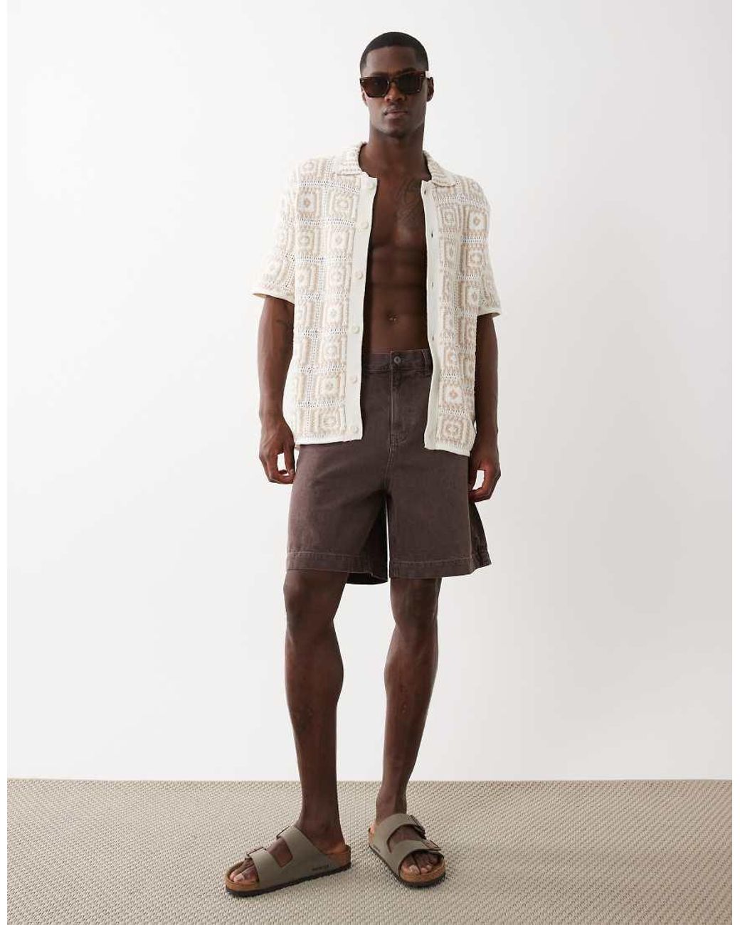 Only & Sons Natural Crochet Relaxed Fit Shirt for men