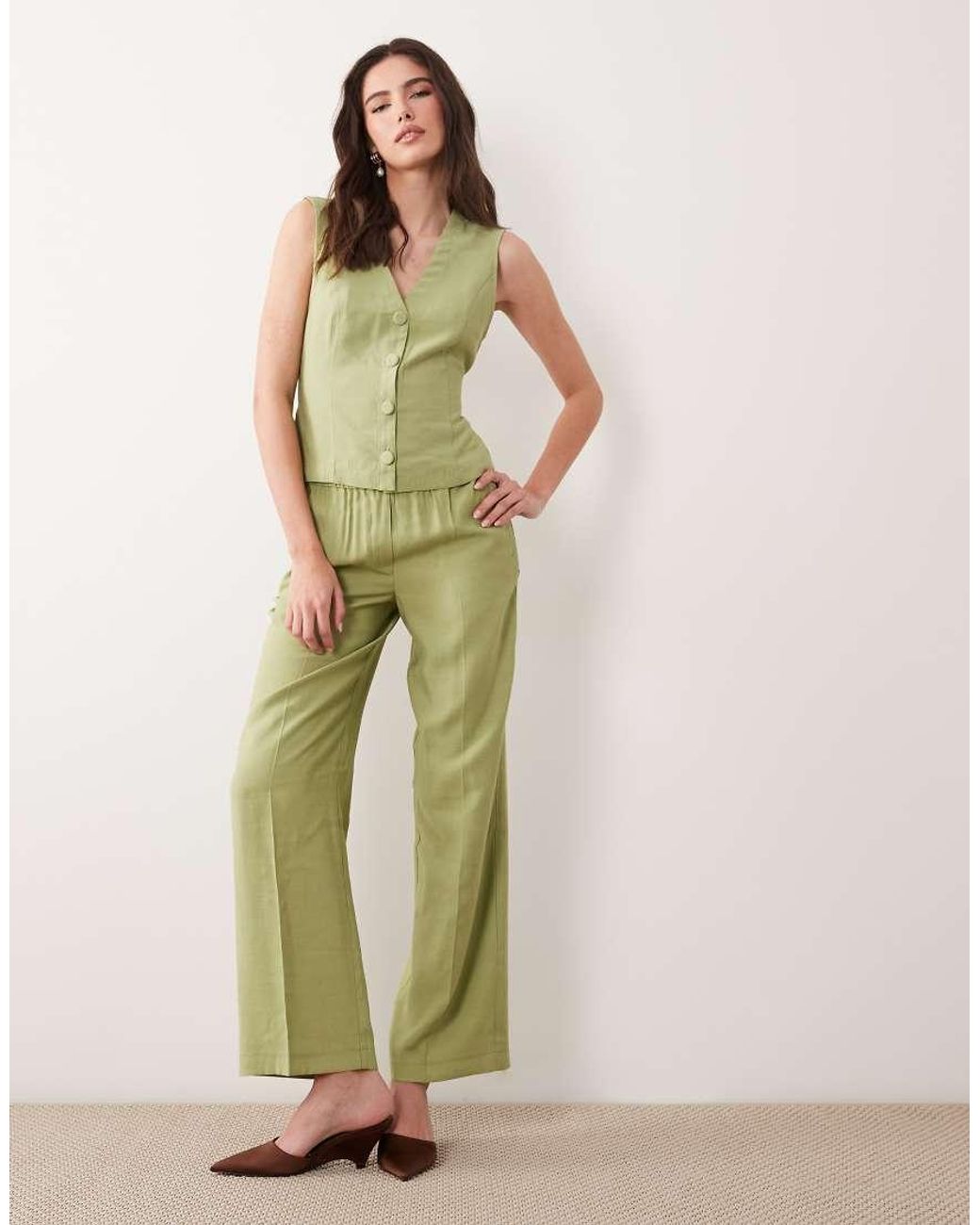 Vila Green Tailored Tie Front Waistcoat