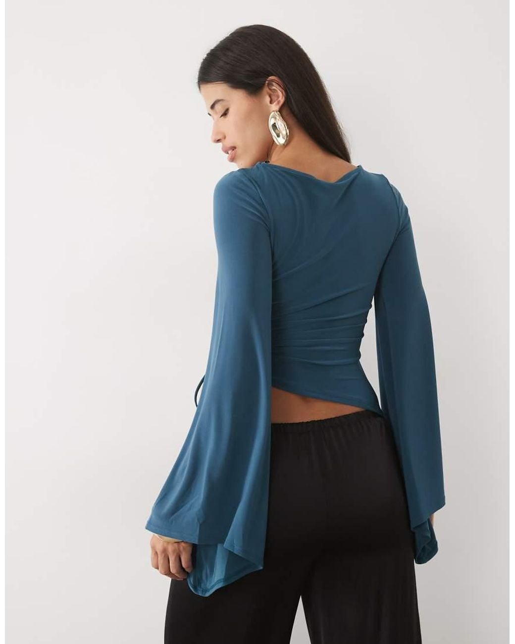 ASOS Blue Drape Sleeve Asym Hem Top