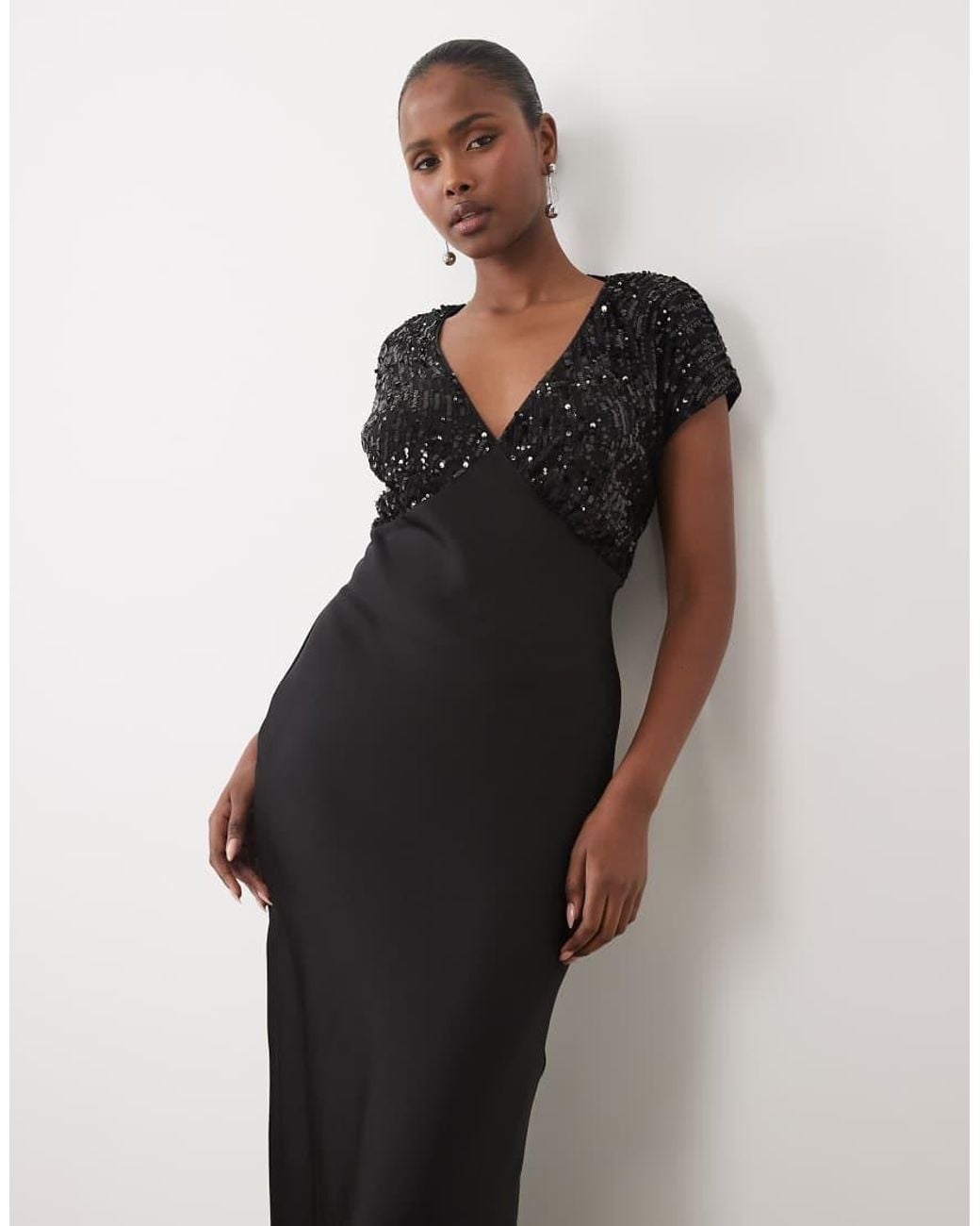 Vila Black Sequin Insert Satin Maxi Dress