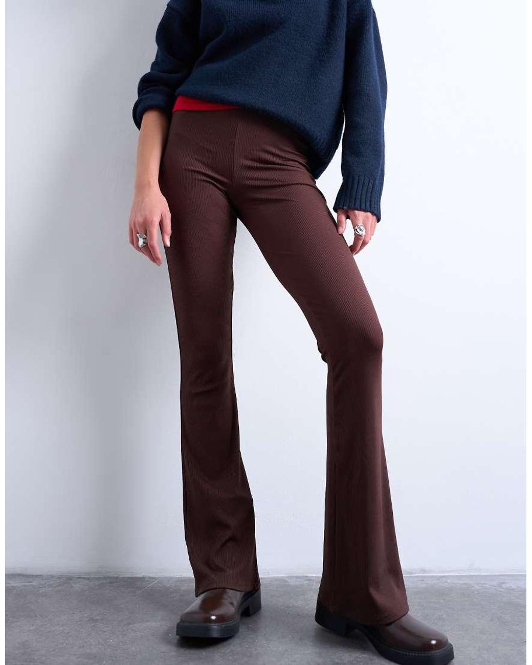 TOPSHOP Blue Skinny Rib Flared Pants