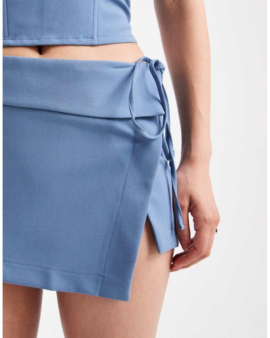 Edikted Blue Selena Asymmetric Wrap Mini Skirt