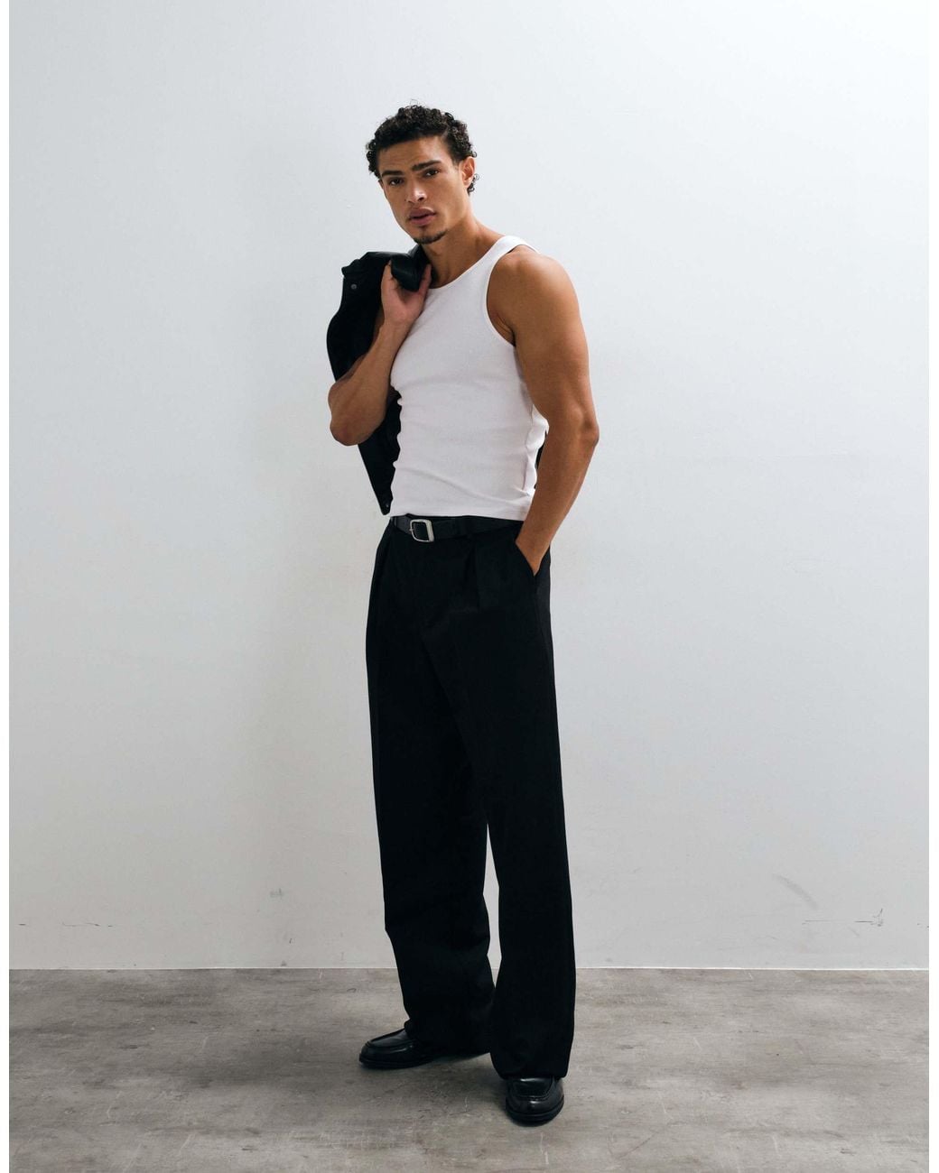 Collusion White Rib Racer Singlet for men