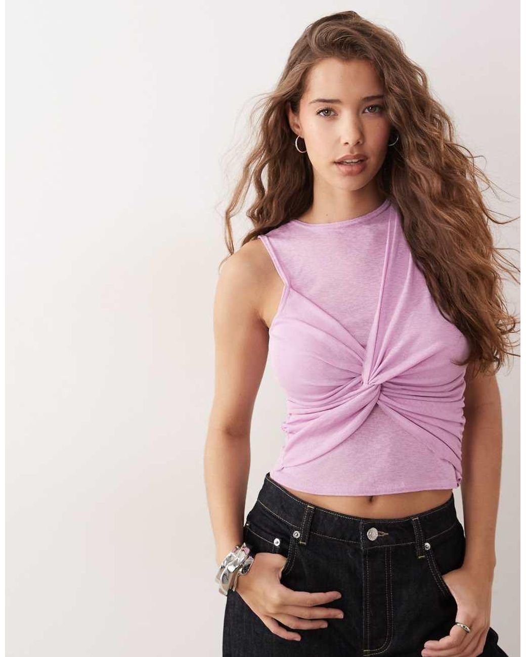 Miss Selfridge Red Knot Front Mesh Tank