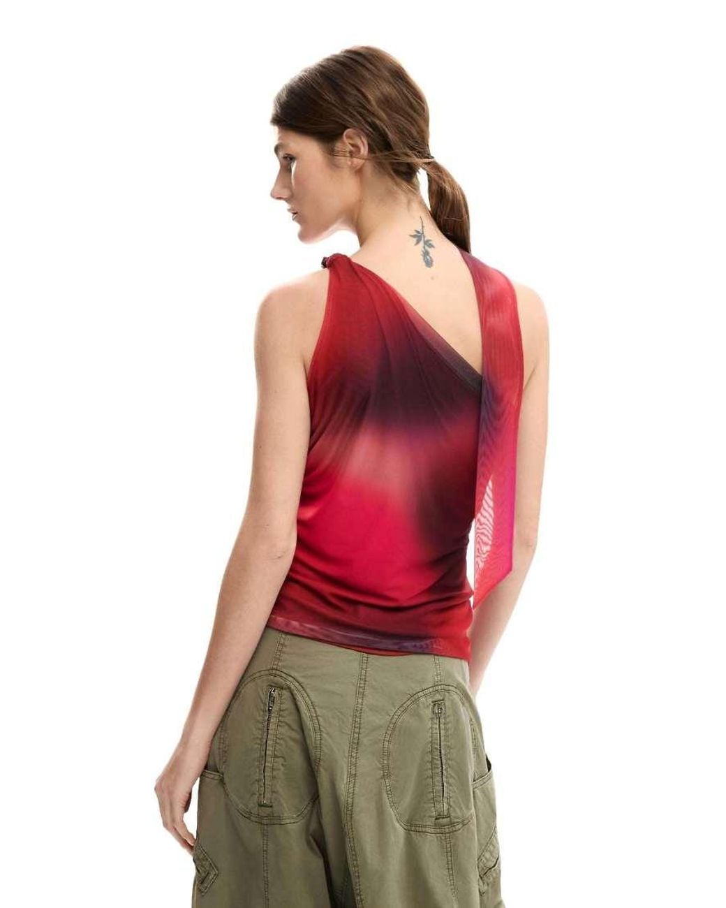 Desigual Red Knot Neckline T-Shirt