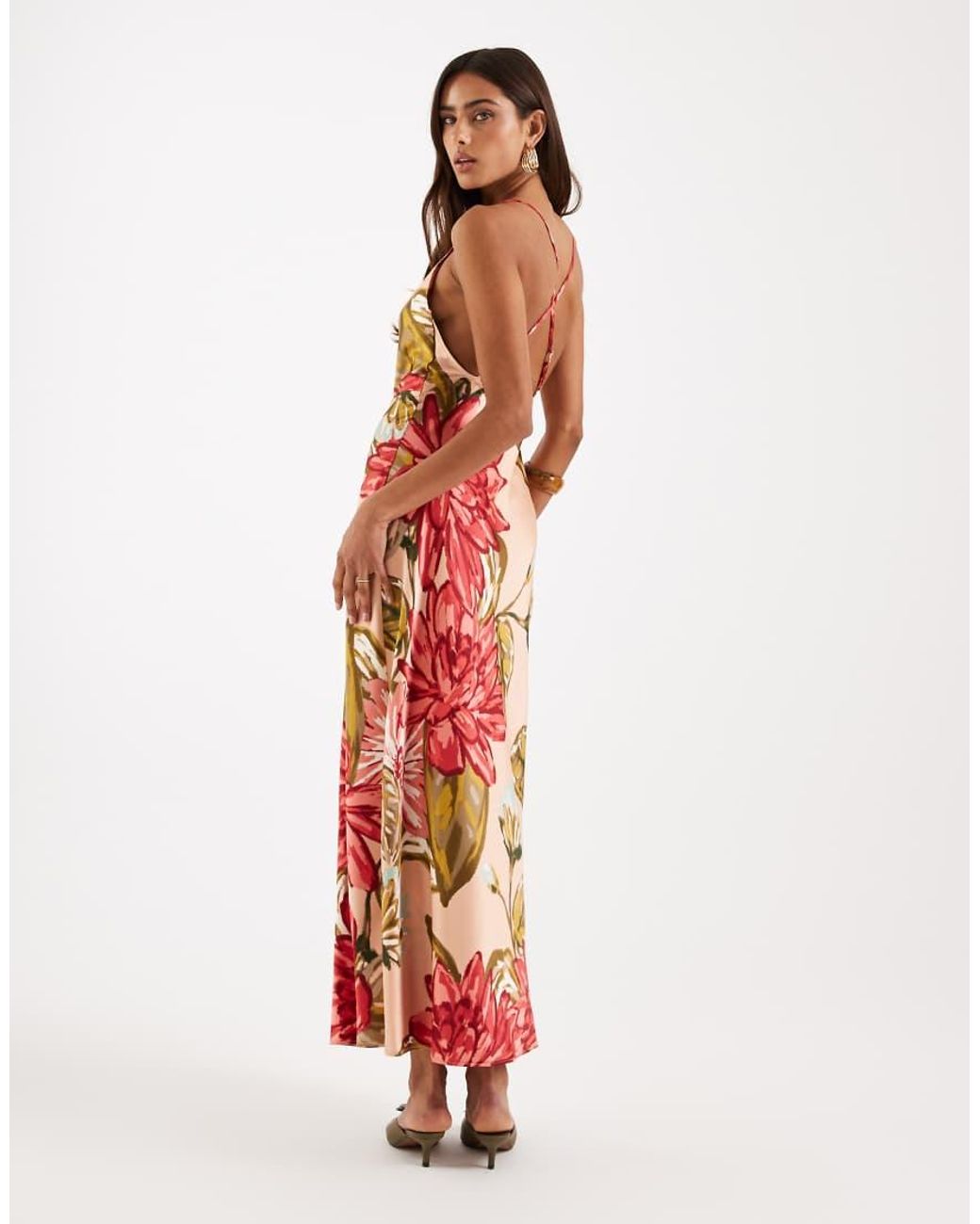 New Look White Satin Cowl Neck Floral Midi Dress