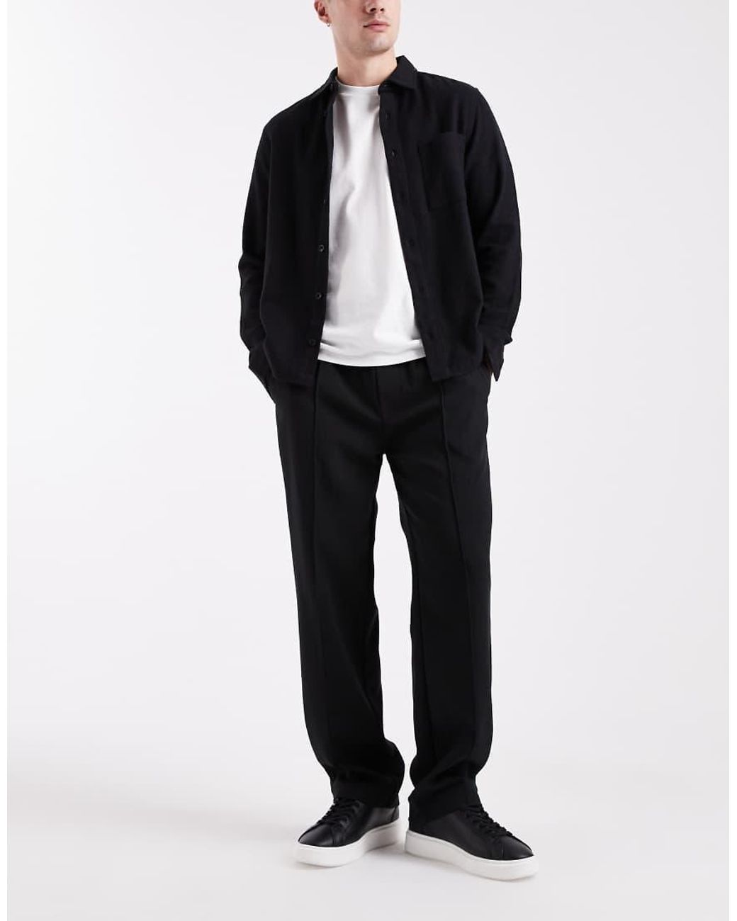 Only & Sons White Loose Fit Pintuck Trouser for men