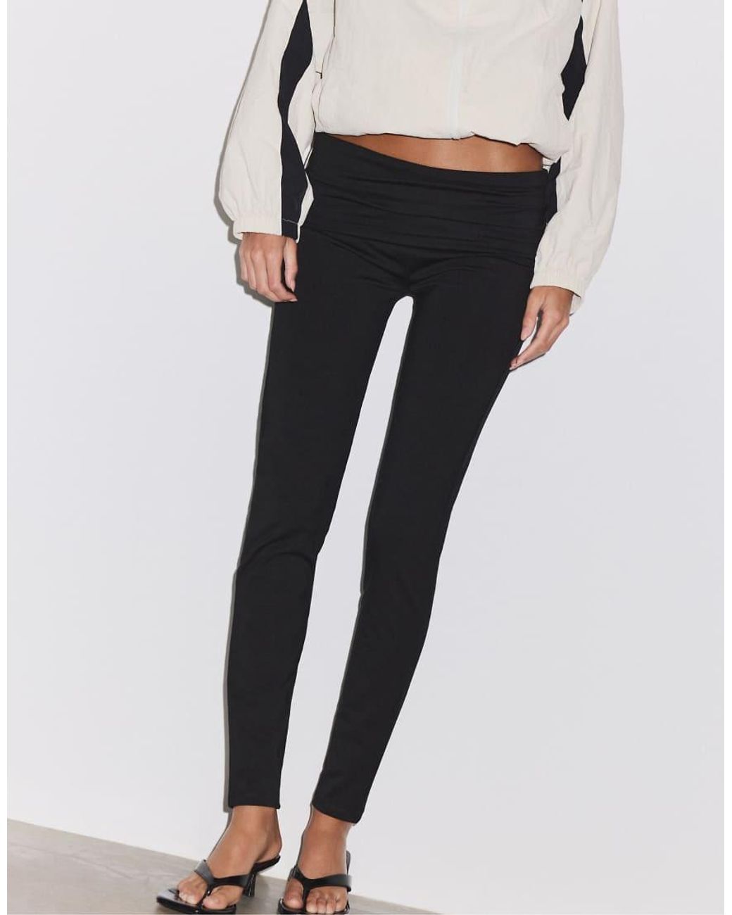 Stradivarius Black Turn-Down Waistband Leggings