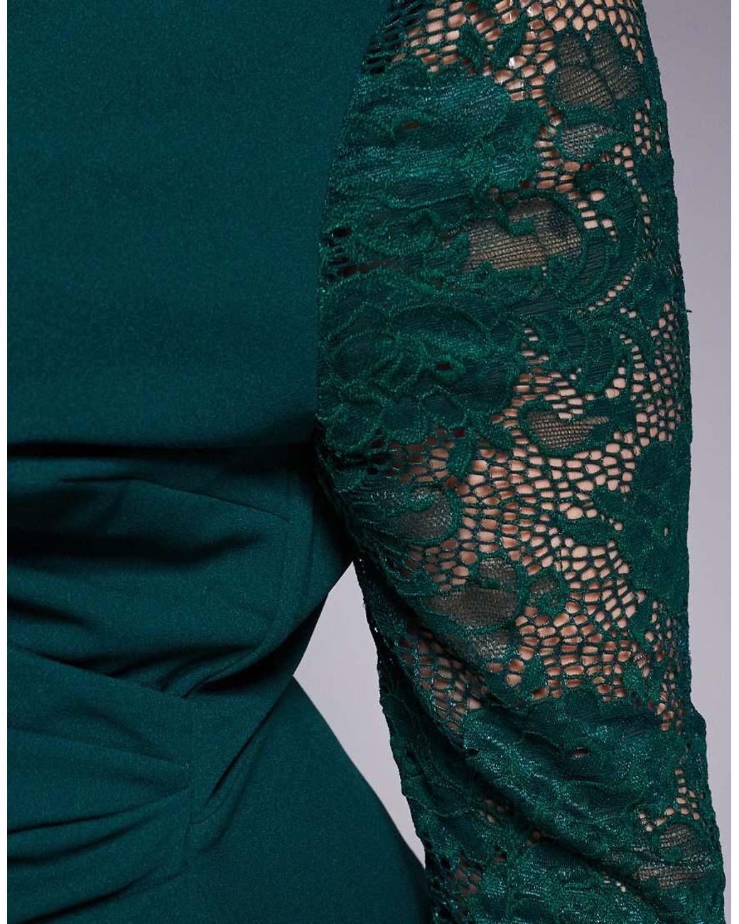 Goddiva Green Curve Lace Wrap Maxi Dress