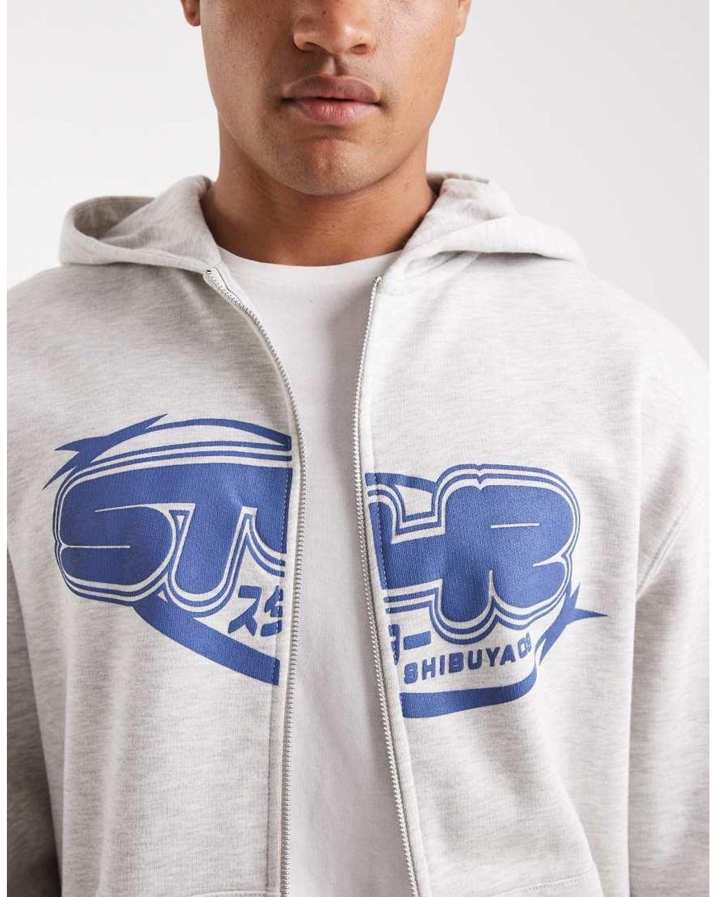 ASOS Blue Zip Through Hoodie With Street Print for men