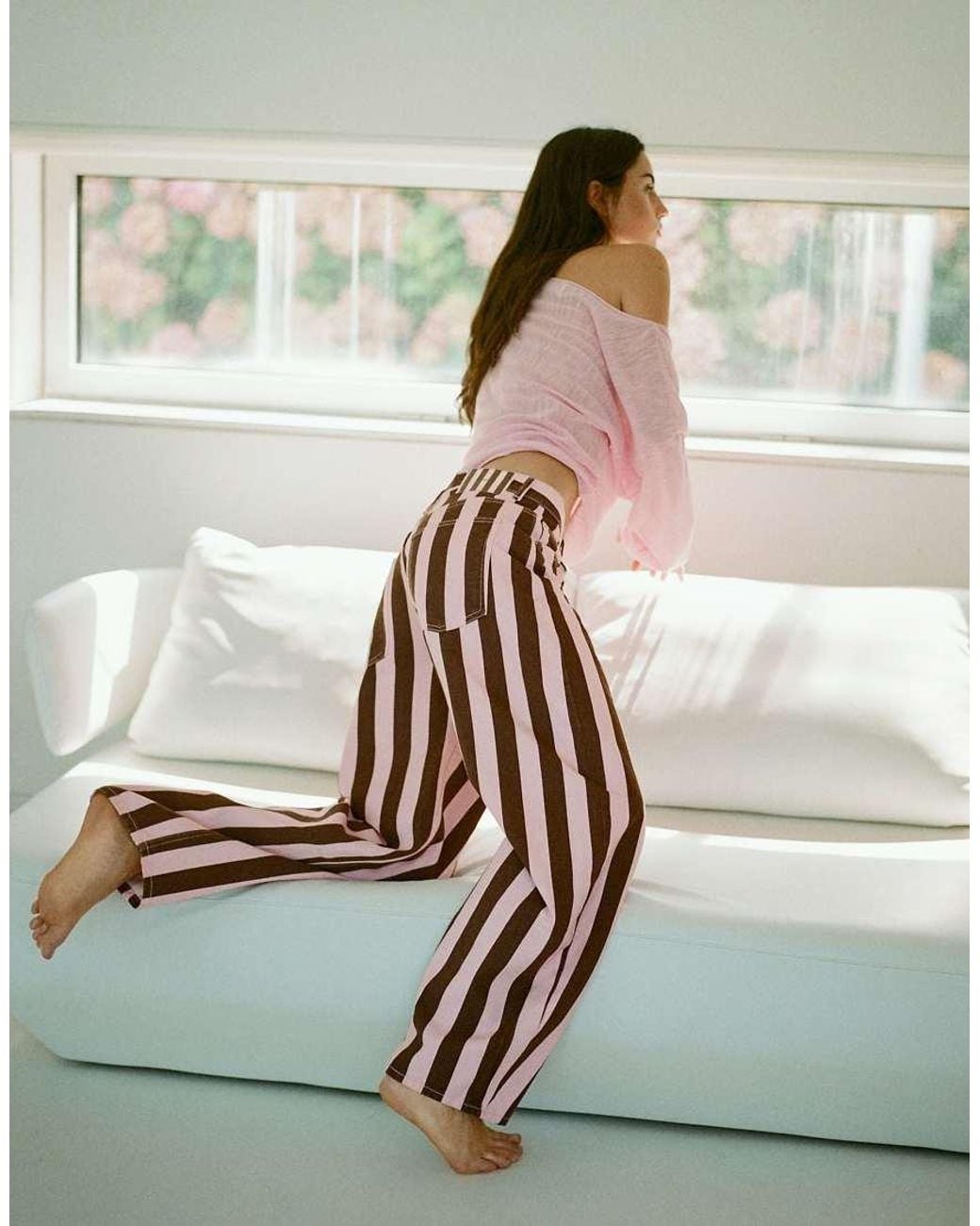 Pull&Bear Gray Striped Barrel Jeans