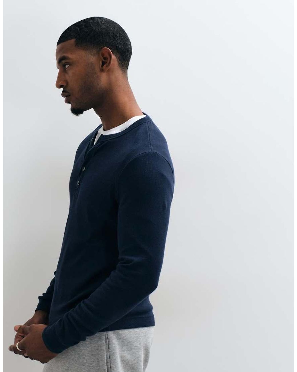 Abercrombie & Fitch Blue Slim Fit Long Sleeve Ribbed Henley Top for men
