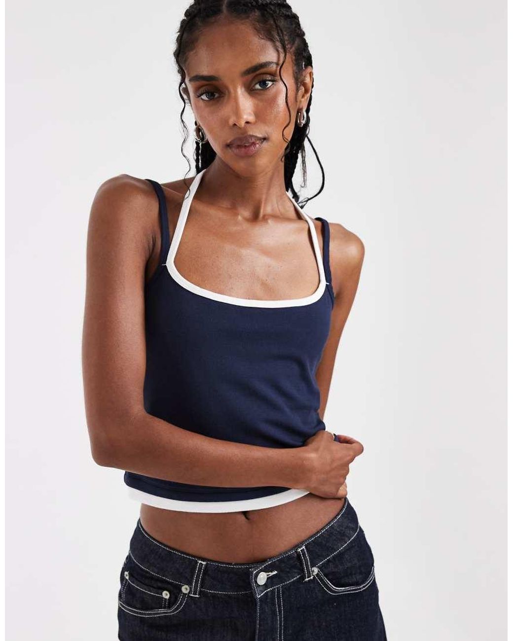 Hollister Blue Cropped Double Strap Cami