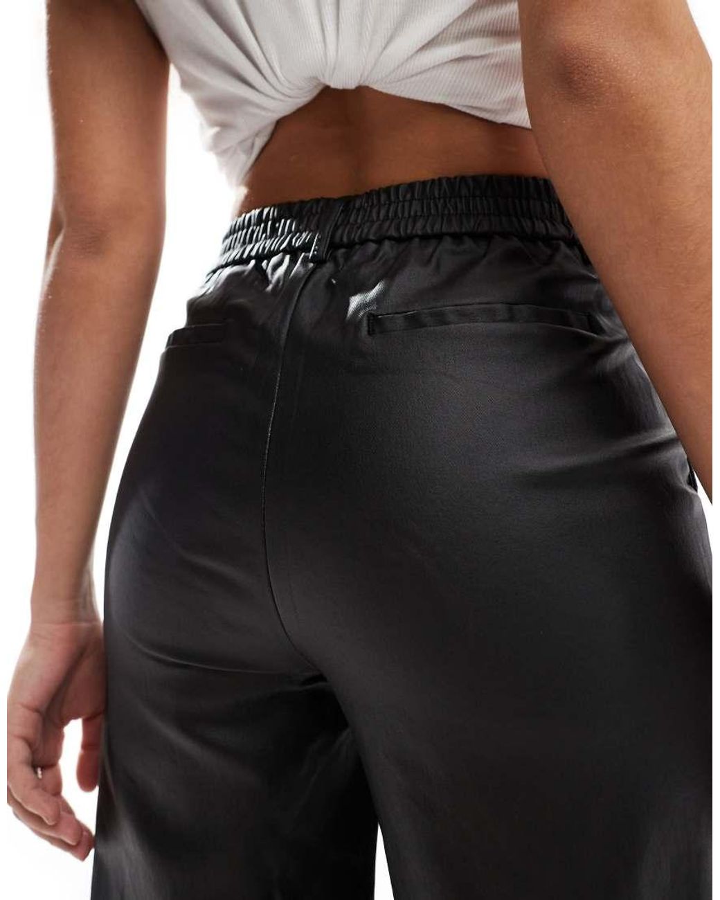 Object Black Tailored Coated Wide Leg Trousers