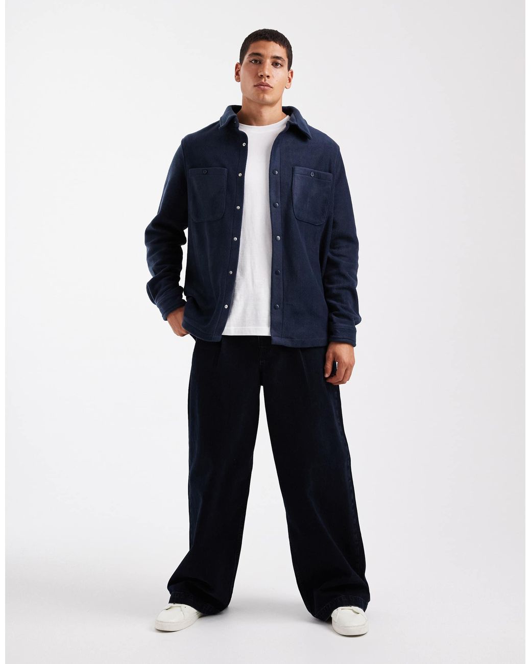 Brave Soul – langärmlige hemdjacke aus fleece in Blue für Herren