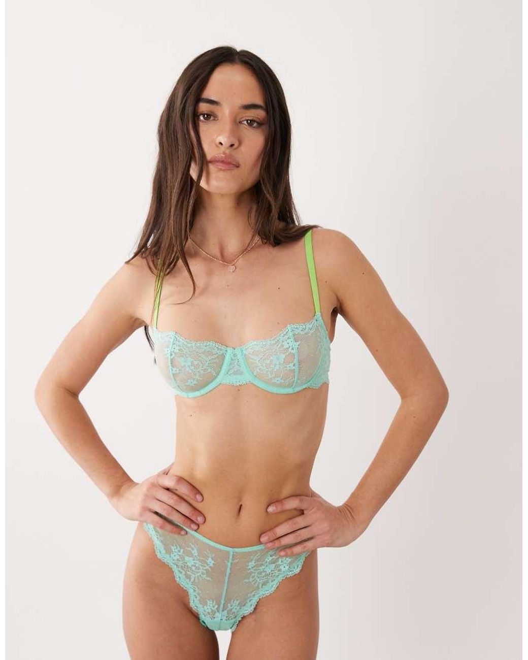 Dora Larsen Green Tove Floral Lace Brazilian Briefs
