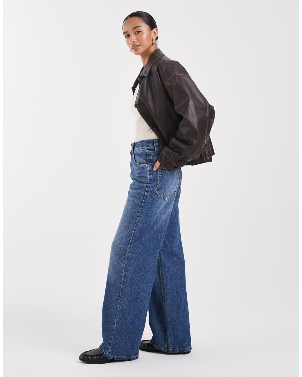 ASOS Blue Asos Design Petite Wide Leg Dad Jean