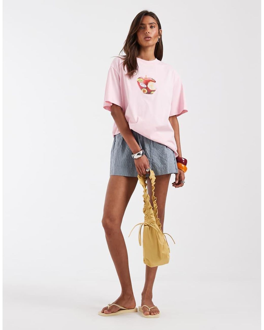 ASOS Pink Oversized Tee With Apple Sticker Graphic